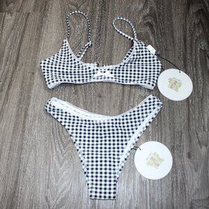 NWT Princess Polly Kursti Bralette And Cheeky Bottoms Set Gingham Black Size 2